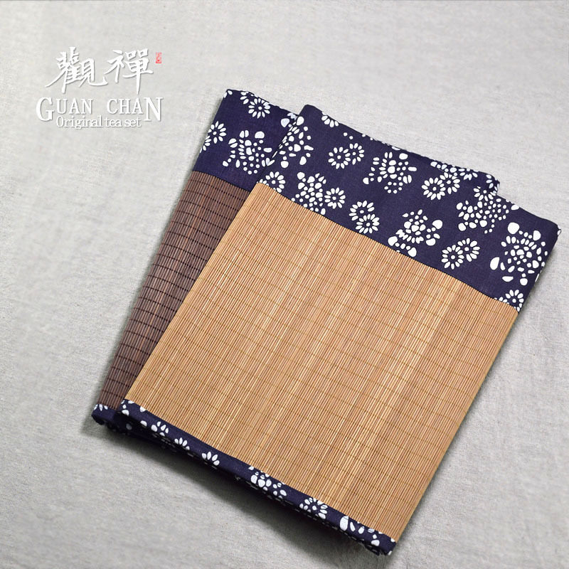 观禅青花布竹子茶席杯垫麻布桌旗编织手工竹席竹垫茶垫茶帘隔热垫