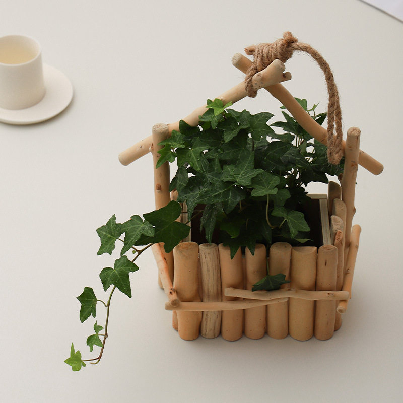 创意小房子形原木枝花瓶壁挂家居软装插花工艺品花器摆件装饰墙面