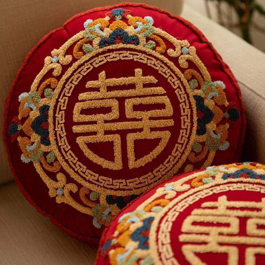 结婚抱枕一对喜字婚房压式床红色发沙靠JC825637枕新中喜靠垫庆结