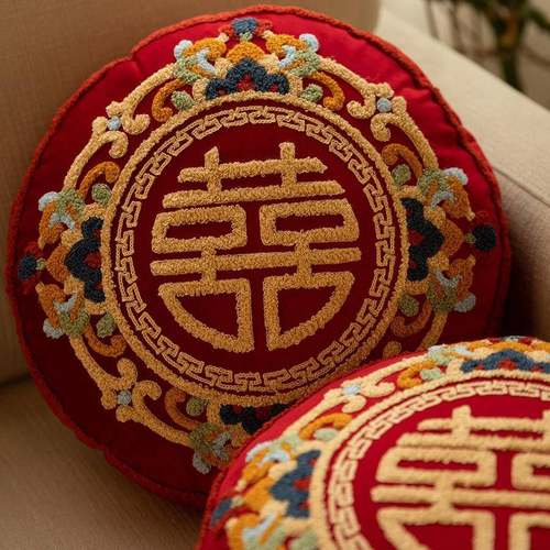 结婚抱枕一对喜字婚房压式床红色发沙靠JC825637枕新中喜靠垫庆结