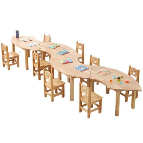 儿童实木造绘型桌椅组合套幼儿园多装功能习美实木桌椅学工桌早教