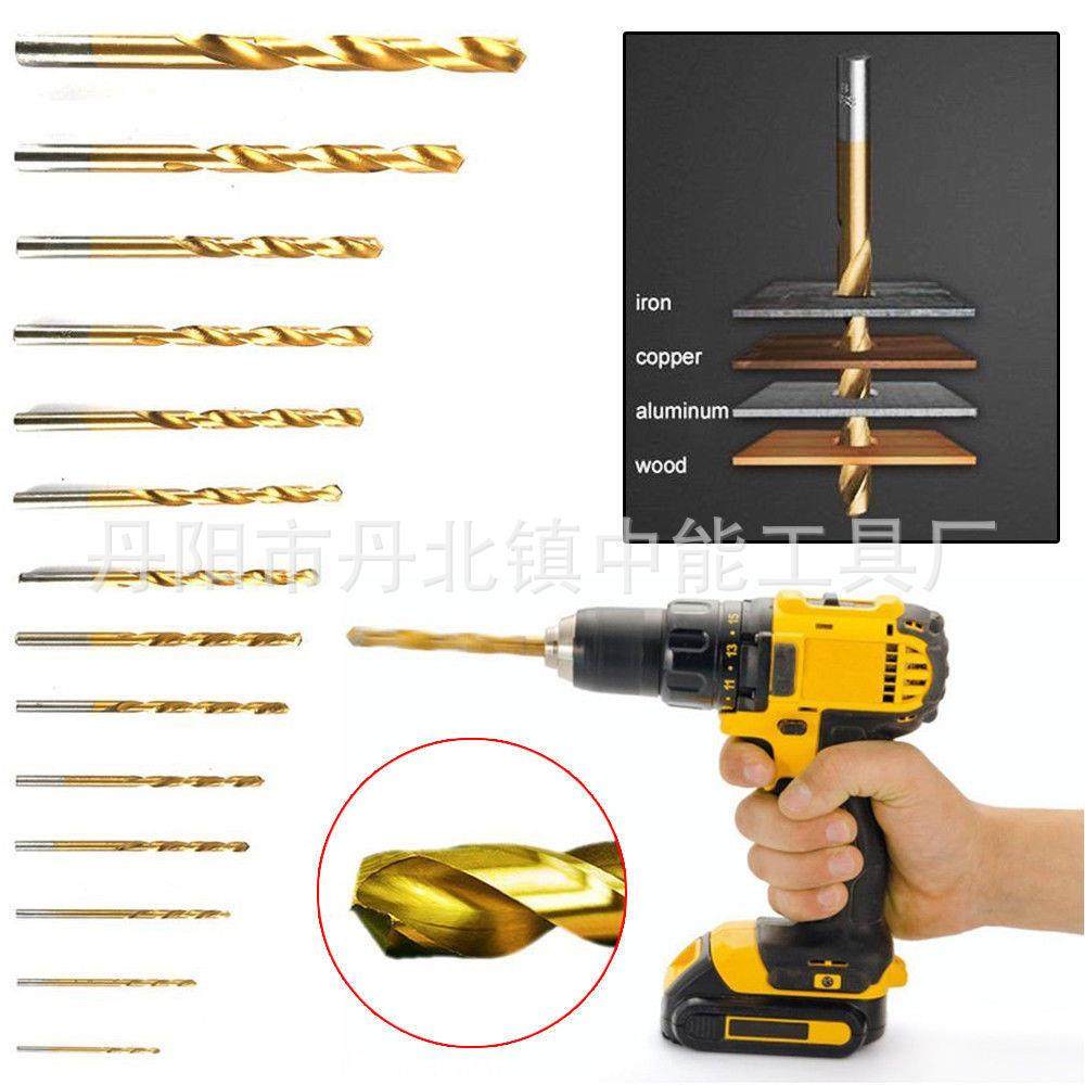 镀钛10件套蓝色铁盒装麻1QMA花钻0头金7属钻孔MM-1MM钻头手钻