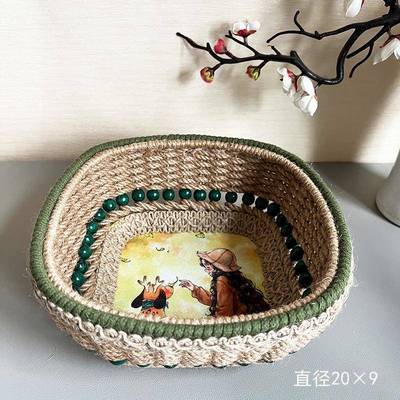 面JK221654麻绳手收工品编织成收纳框创意桌小物件纳蓝
