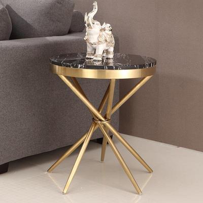新款金拉镀丝大理XLR石角几不锈钢边几沙发边后现代圆玫瑰几金小