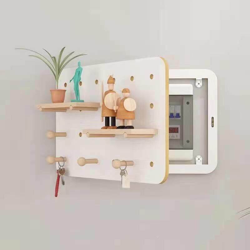 实遮免装饰画装饰电10066610表箱板打孔遮挡强弱挡电洞洞木置物架