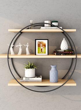 家用圆形实木置上架物厅卧室墙装饰陈KKZ列架工作室客隔板架壁挂