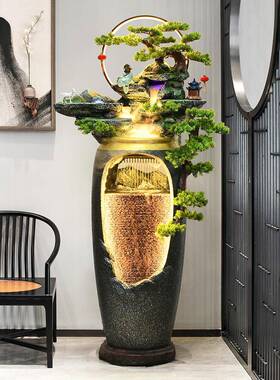 新中式瓶流水喷泉电视柜摆旁边轻奢家529居玄花关客厅装饰落地假