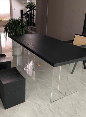 碳化木板白蜡桌KEM木板茶台桌餐桌原木大板定制榆木板黑色实板茶