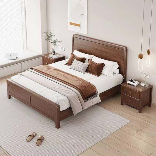 北美1黑胡新桃木实木床.8米MVB物主卧婚床中式储现代简约实木床1.