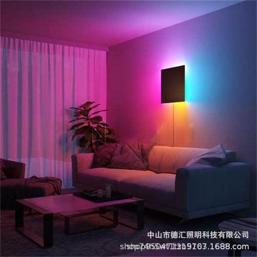 代简约形方形RGB壁灯带AlP现P遥控走廊卧室床圆头氛围炫彩e524d壁