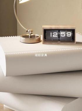 AS-526床法式奶油风头柜月半可实旋转床边柜皮木收纳柜质现代简约