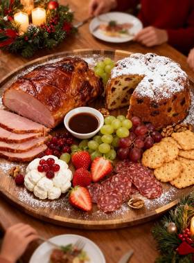 超大金合欢木上菜托圆形分格熟板用食大号食物托盘盘旋家转WKI底