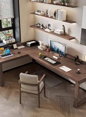 实木双人角桌家用高颜值转卧室型书带桌l752飘窗双人学习桌窗台围