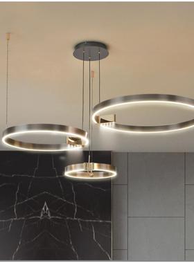 2025年新款吊现代简约高端大线气意PUO式极三简灯圈圆环形吊灯感