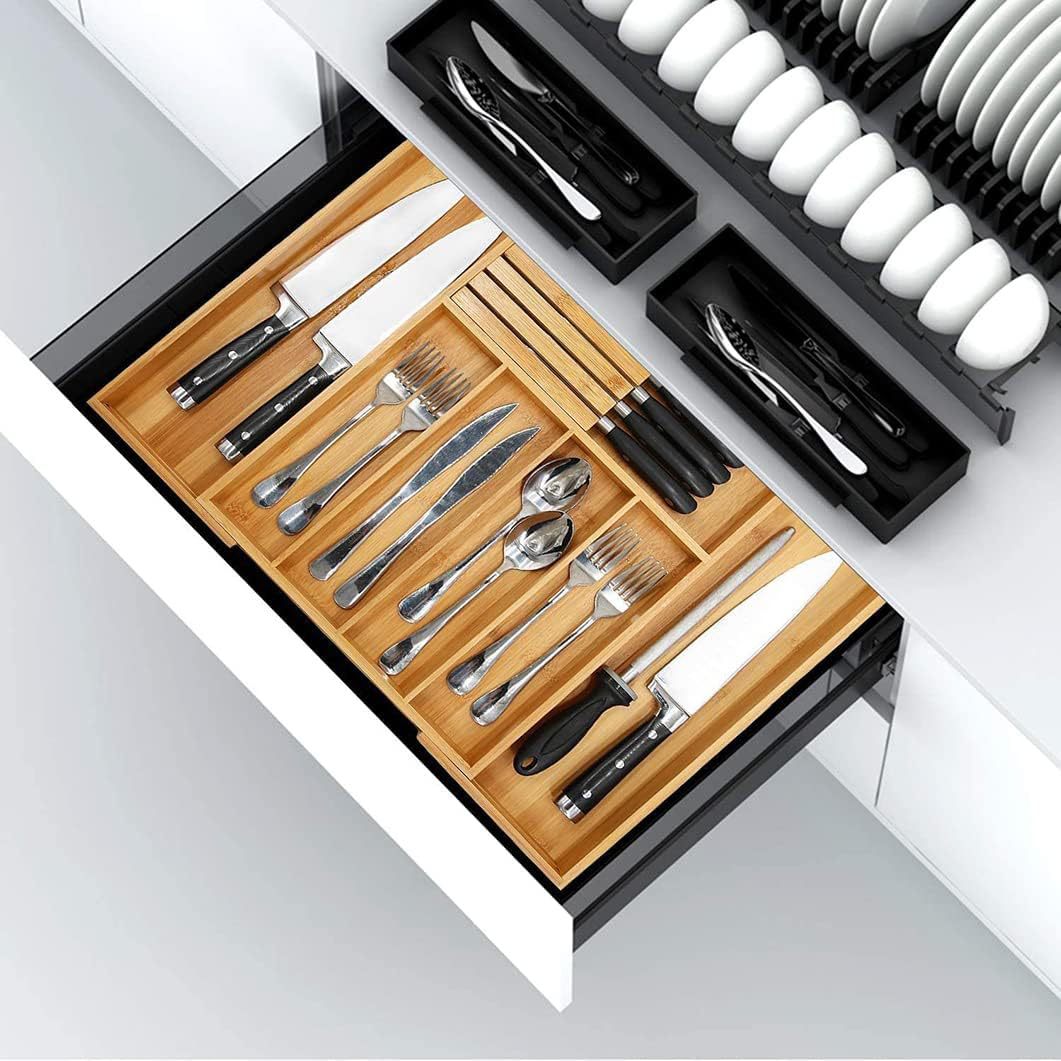 竹制抽屉式可扩展餐具分隔收纳盒