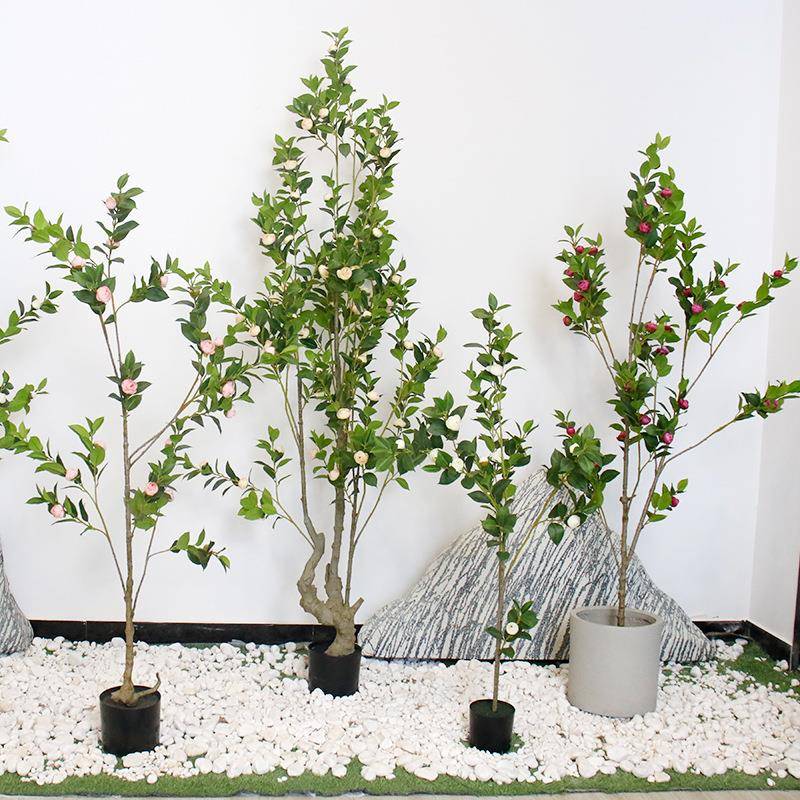 现货山茶花树真落地绿植假盆栽商服装店129真橱仿窗造景仿茶树厂