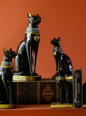 创意异域风情埃及猫神摆件树脂工艺品 实用装饰书挡烛台软装礼品
