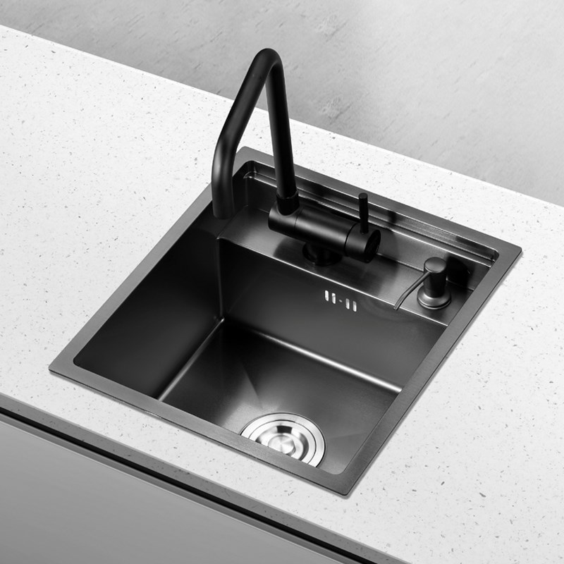 凯斯宝玛岛台手工盆单槽30不锈钢洗菜盆吧台隐藏折叠龙头纳米黑