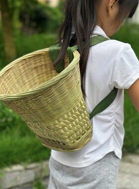 竹编儿童背篓制品纯手工编织工艺品萝筐小孩背筐复古拍照道具采摘