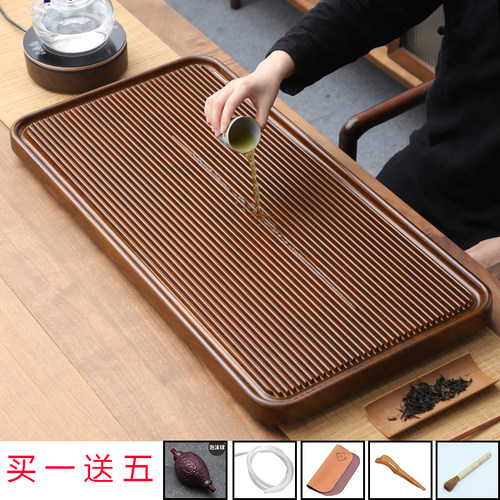 竹制茶盘整块高端茶盘实木家用排水小型干泡茶台办公室功夫电木款