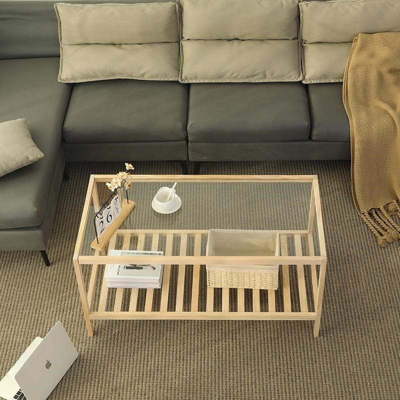 简约小户型原木茶几实木小方桌落地方形小桌子钢化玻璃沙发边几