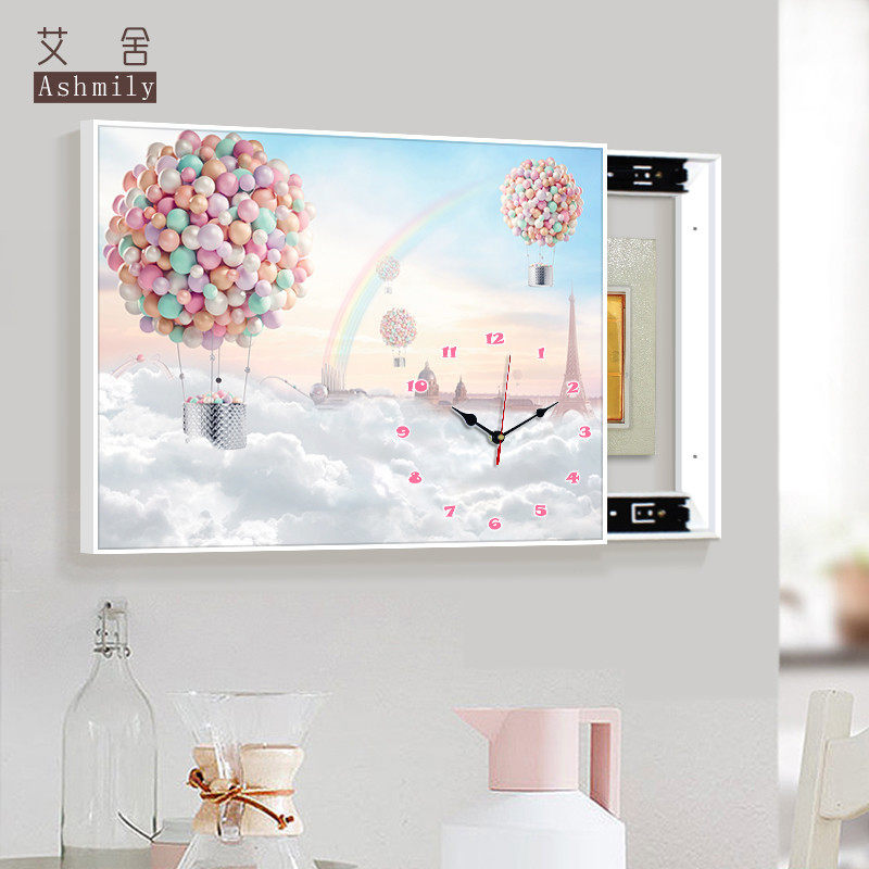 现代简约电表箱装饰画挂钟表推拉客厅配电箱电闸盒遮挡免打孔壁画