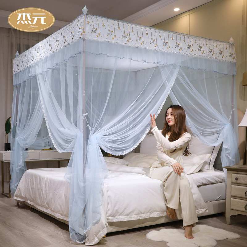 杰元三开门落地式宫廷蚊帐刺绣蕾丝防蚊帐子烤漆不锈钢支架加高