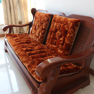 毛绒实木沙发垫单三人组合加厚秋冬长椅老式木头沙发坐垫毛毛防滑