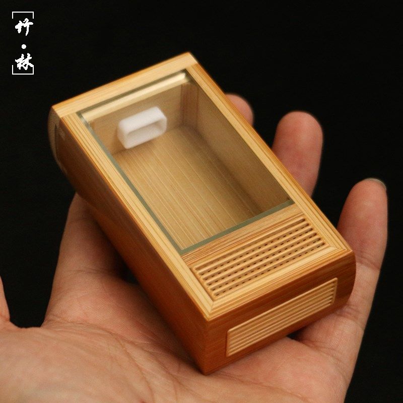 精品沪上名家小谭精工制作老玉竹竹蛉鸣虫盒竹制爬虫金钟叫罐虫具