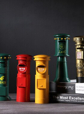 创意邮筒桌面小摆件复古怀旧书房橱窗样板房装饰品孩子存钱储蓄罐