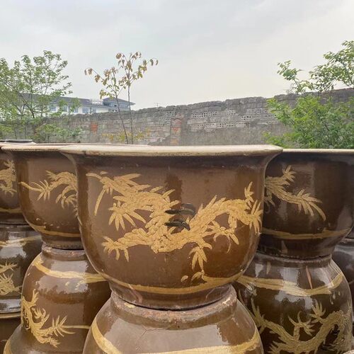 龙缸花盆均釉陶土缸粗陶大口陶瓷特大型家用铁树圆形田园绿植龙盆