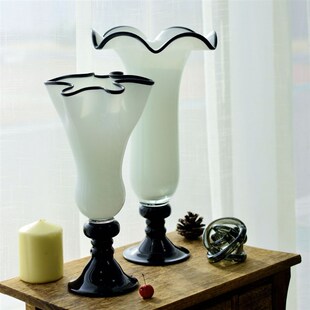 赫本风黑白中古系白菜口风灯手工玻璃花瓶水养插花器家居装 饰摆件