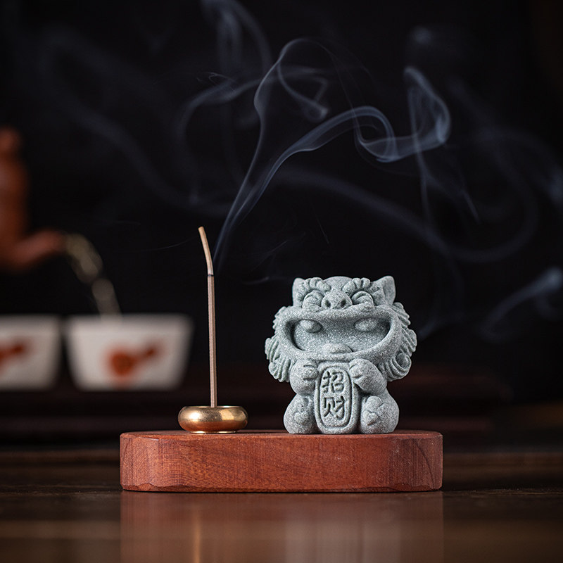 可爱石狮子茶宠摆件创意招财进宝线香插香薰炉香托香道桌面装饰品