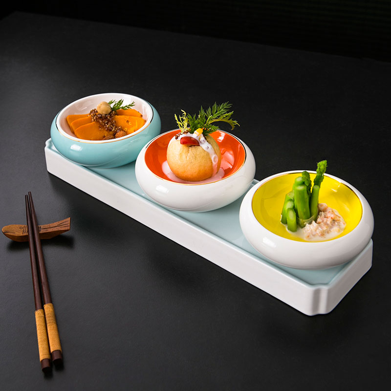 陶瓷圆凹型甜品沙拉点心凉菜小菜碗商用餐厅酒店餐具配菜碗盘套装