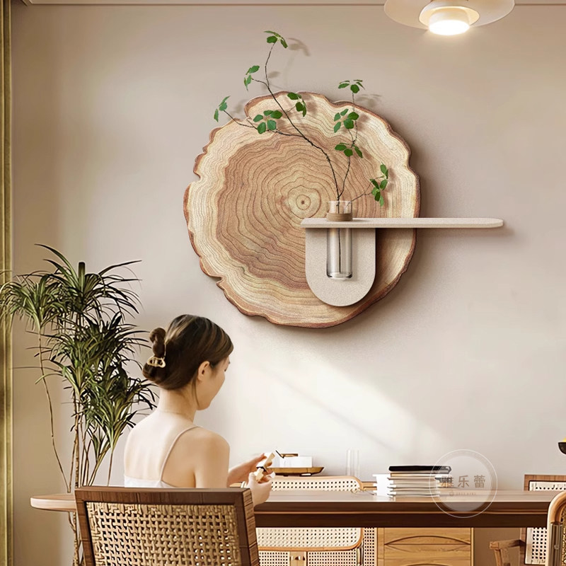 水培绿植侘寂风餐厅装饰画2024新款高级感挂画原木风客厅墙面壁画