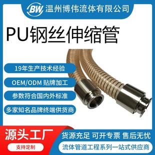 PU钢丝伸缩软管带卡盘接头 PU螺旋套聚氨酯风管镀铜钢丝软管