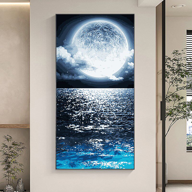 数字油画diy填色玄关客厅风景大尺寸手工填充填色画竖版装饰画画N