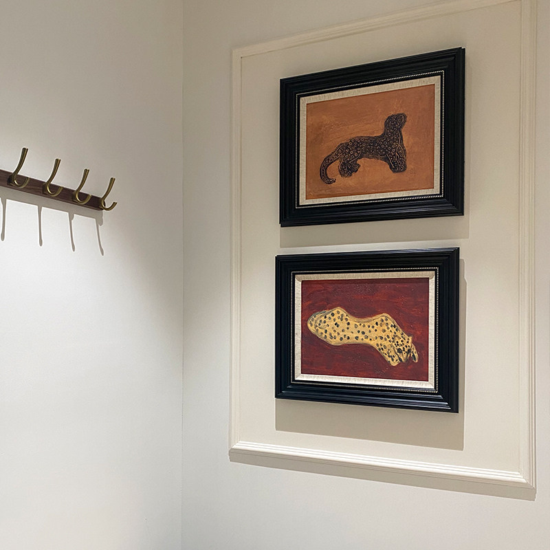 金钱豹装饰画法式现代艺术设计师中古挂画客厅餐边柜卧室玄关壁画
