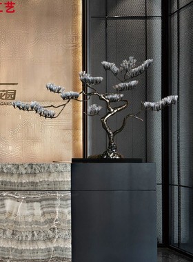 现代中式金属迎客松件样板房软装家具饰品售楼处别墅客厅玄关摆设