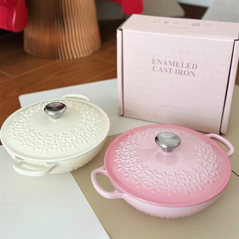 QULENO千乐欧铸铁珐琅锅22妈咪锅海鲜锅小炒锅浅炖锅不挑灶具