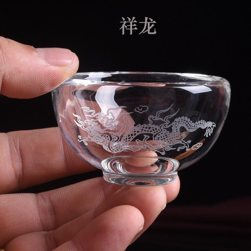 加厚水晶功夫茶杯小号磨砂梅兰竹菊佛龙凤禅悟家用小杯品茗杯单杯