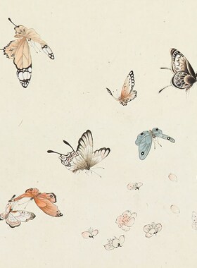 画说溥儒百蝶图吉祥花鸟画挂画国画古代名画复制品仿古画装饰画
