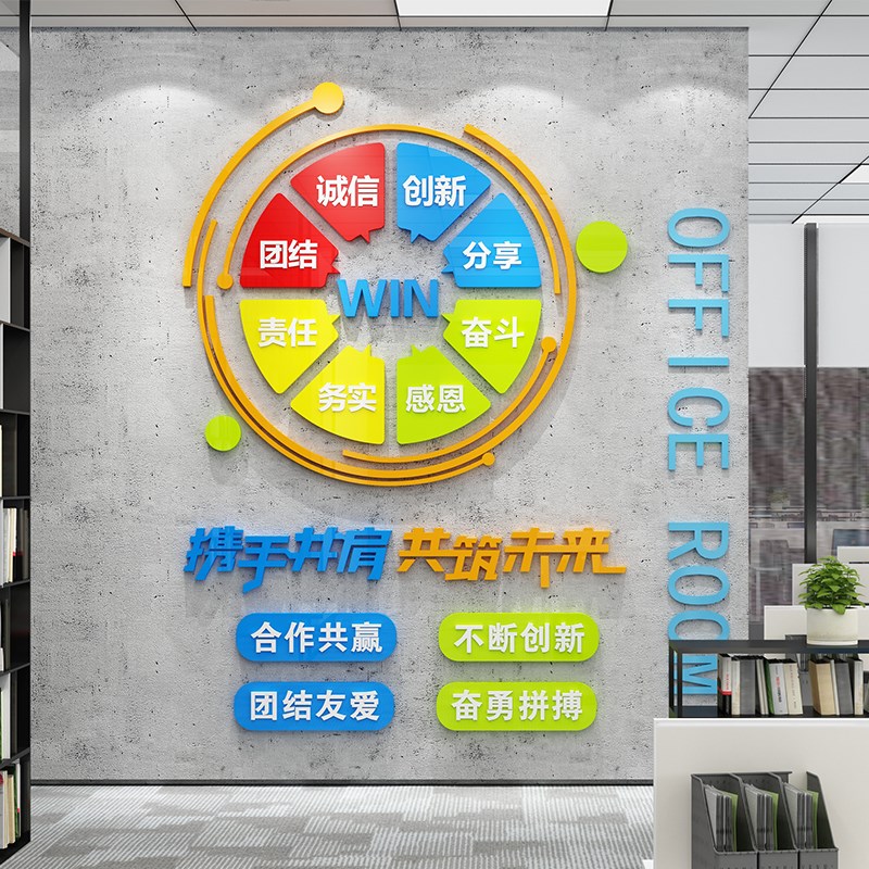 公司企业文化背景墙面上装饰布置员工办公会议室励志墙贴激励标语