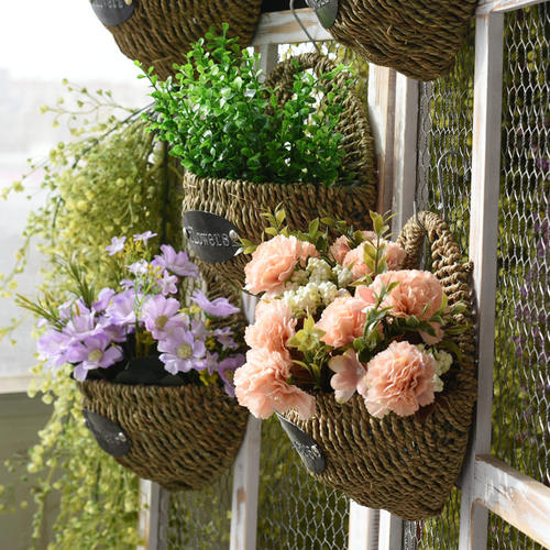 田园壁挂草编花篮 吊篮花盆 墙面家居装饰花器 插花干花编织篮