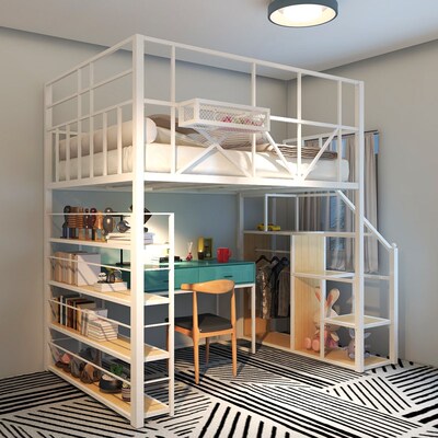 loft高架床上床下空悬空加二层床上床下桌带书桌书架复式二楼床铁