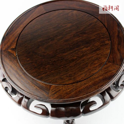 新古典红木圆形底座黑檀木实木花架花瓶花盆鱼缸托架奇石木雕摆件