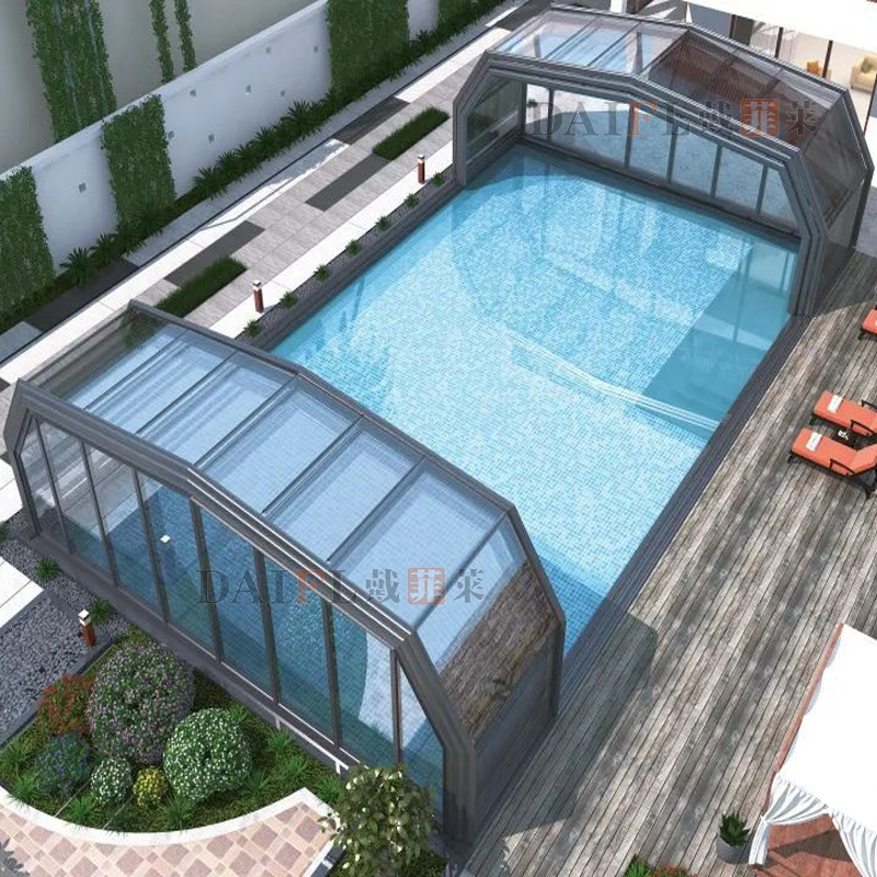 别墅移动游泳池露台伸缩折叠推拉隔热玻璃平台露台复式门窗