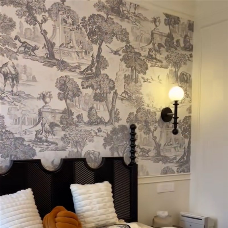 定制无缝墙布黑白动物植物墙纸卧室玄关餐厅背景墙壁布法式壁纸