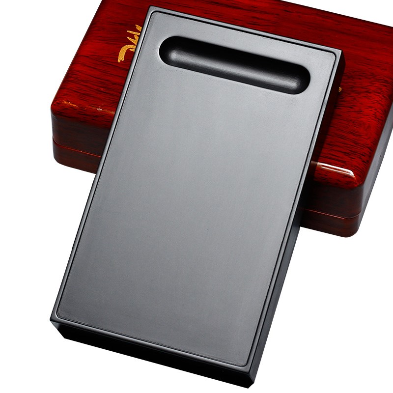 安徽砚台一字素砚老坑端砚天然原石可磨墨砚台书法研墨专用带盖砚