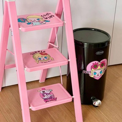 多巴胺粉色家用折叠梯子多功能人字梯室内爬梯凳少女心乔迁新居